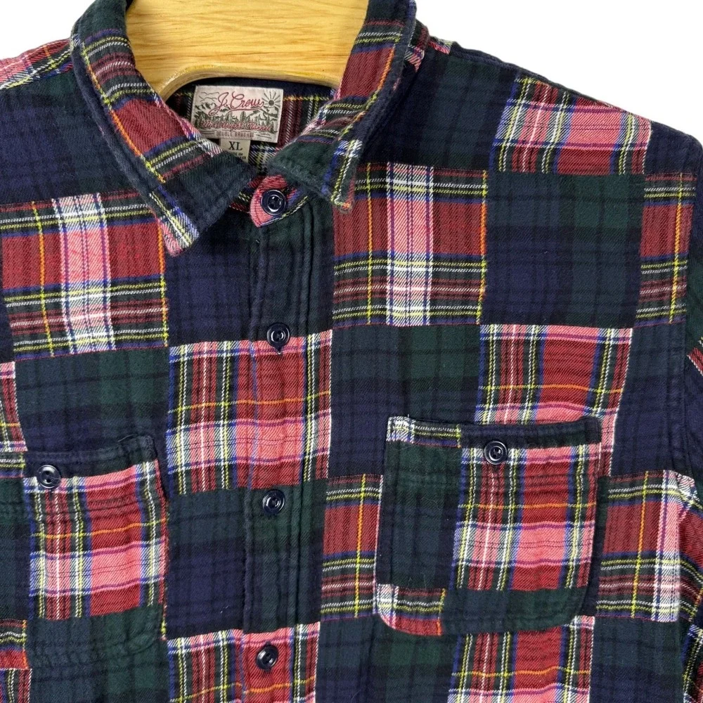 J. Crew Flannel Shirt Mens XL Multi Madras Patchwork Cotton Mid Weight Classic
